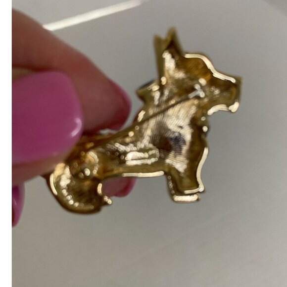 Vintage Monet Rhinestone-Encrusted Scottie Dog Brooch Pin with Black Bow Accent - Picture 3 of 6